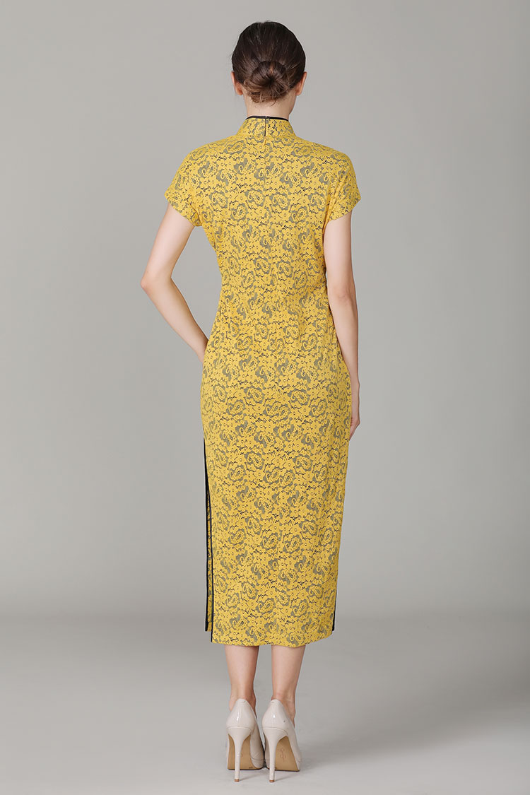 Thin yellow lace dress with black edge