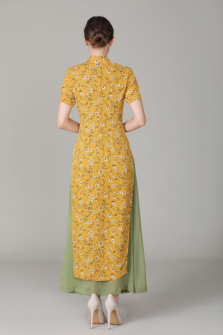 Yellow chiffon Ao dai Qipao dress