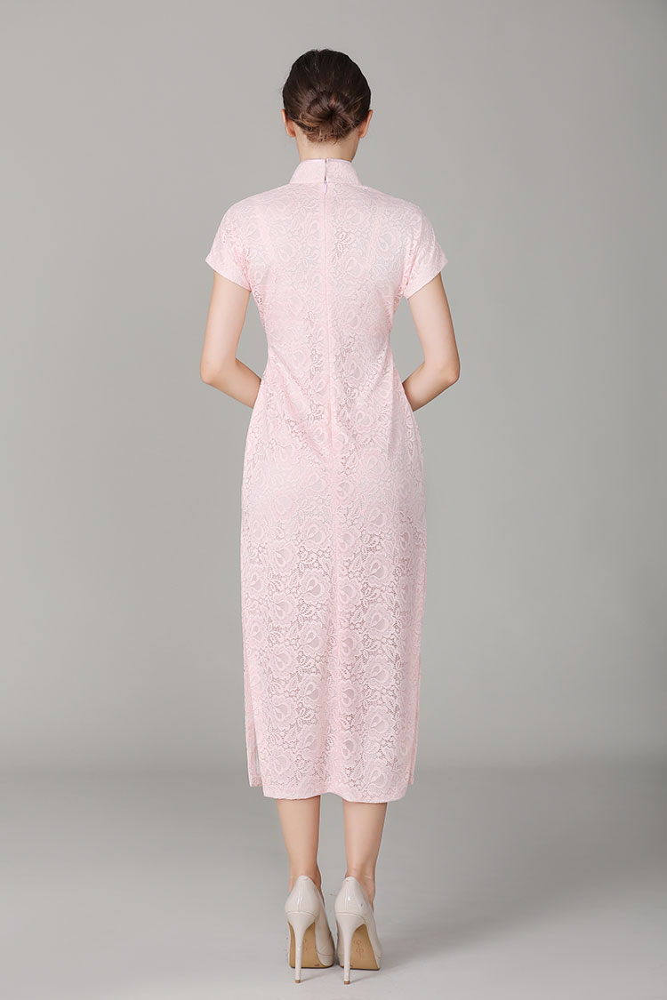 Thin pink lace qipao dress