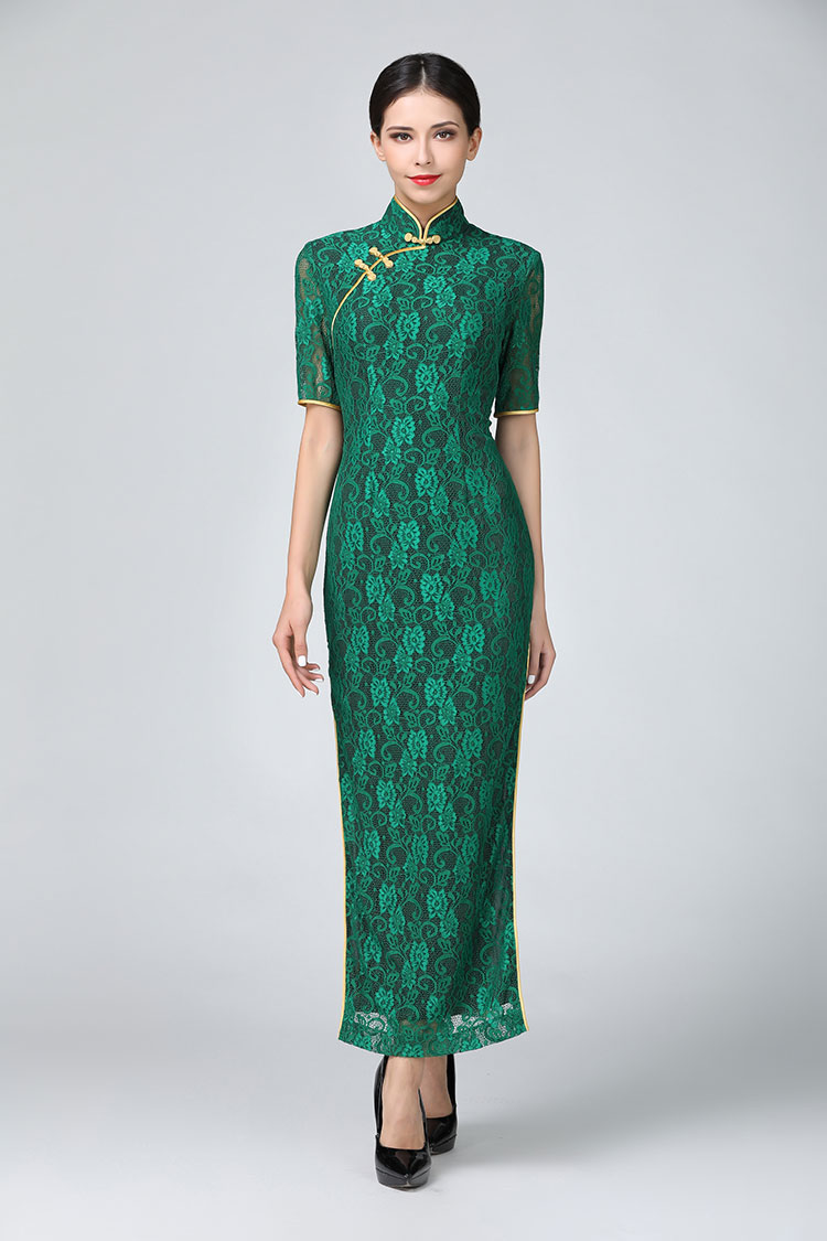 Green lace cheongsam