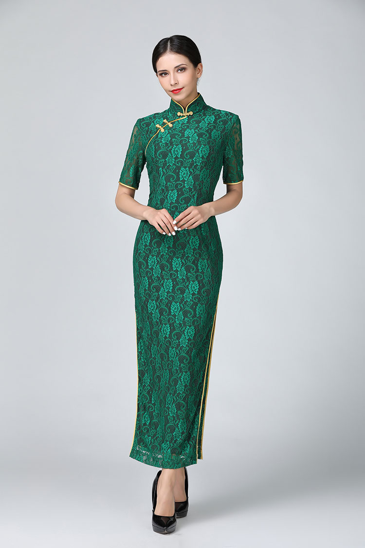 Green lace cheongsam