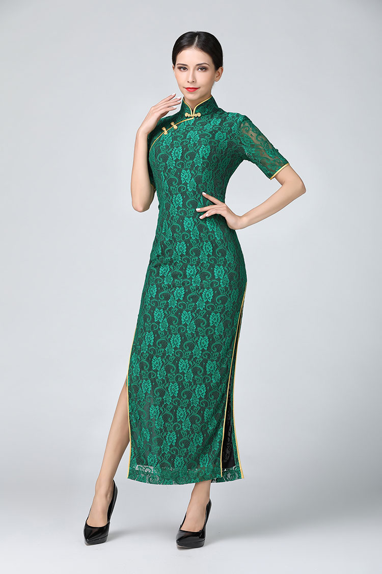 Green lace cheongsam