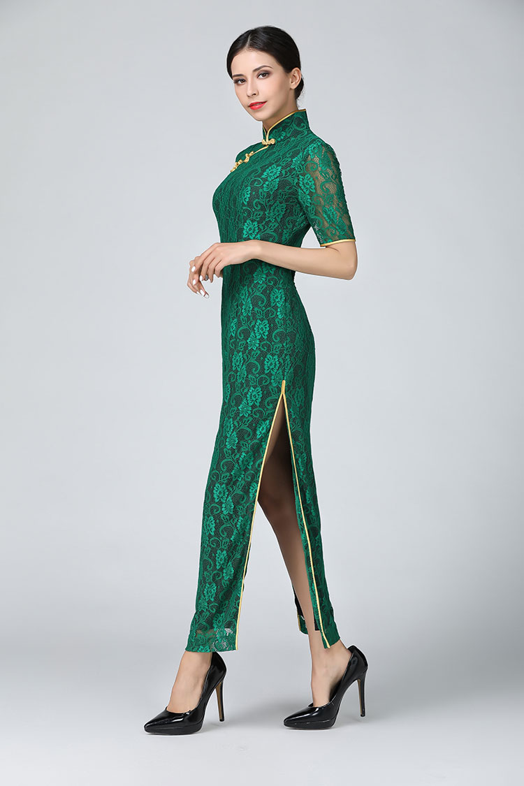 Green lace cheongsam