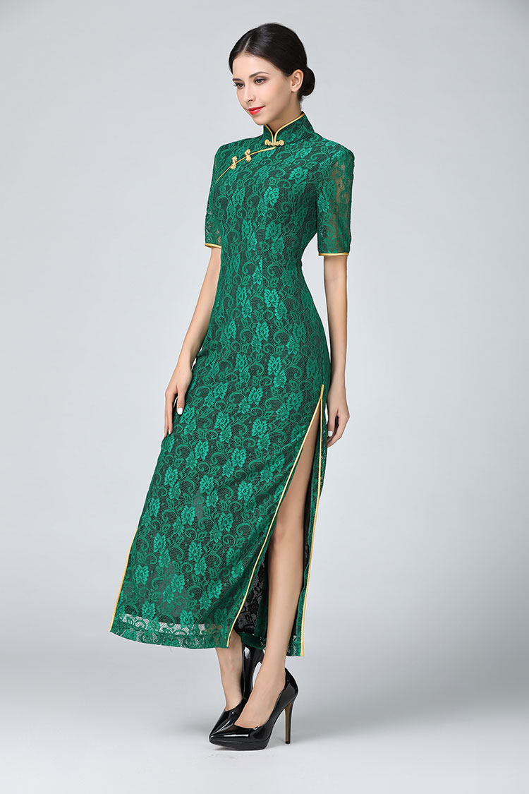 Green lace cheongsam