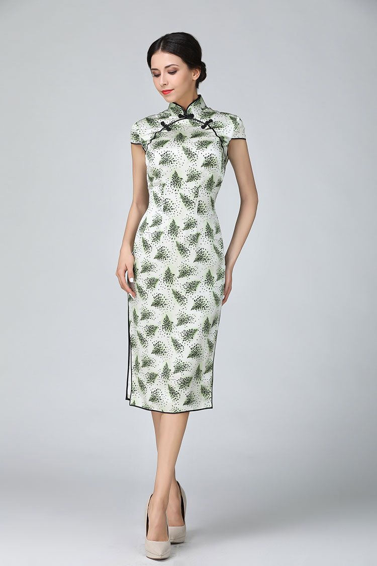 Tree leafge short qipao dress