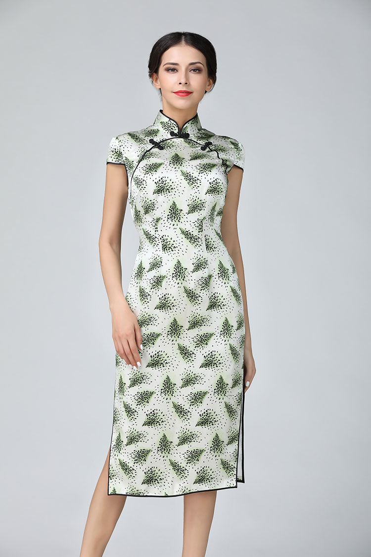 Tree leafge short qipao dress