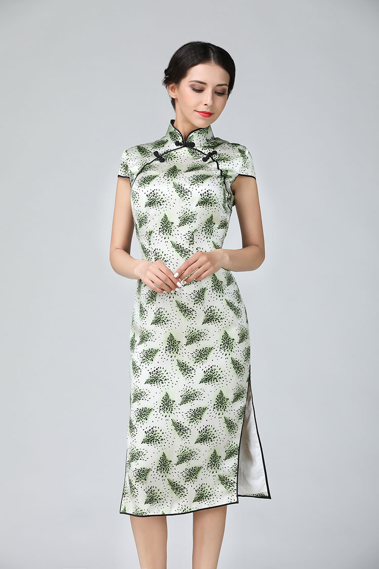 Tree leafge short qipao dress