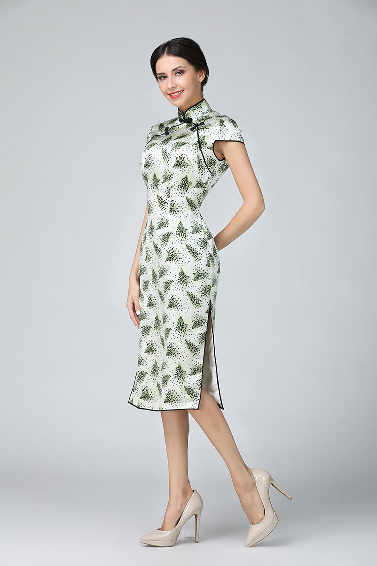 Tree leafge short qipao dress