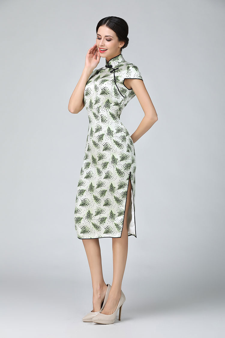 Tree leafge short qipao dress