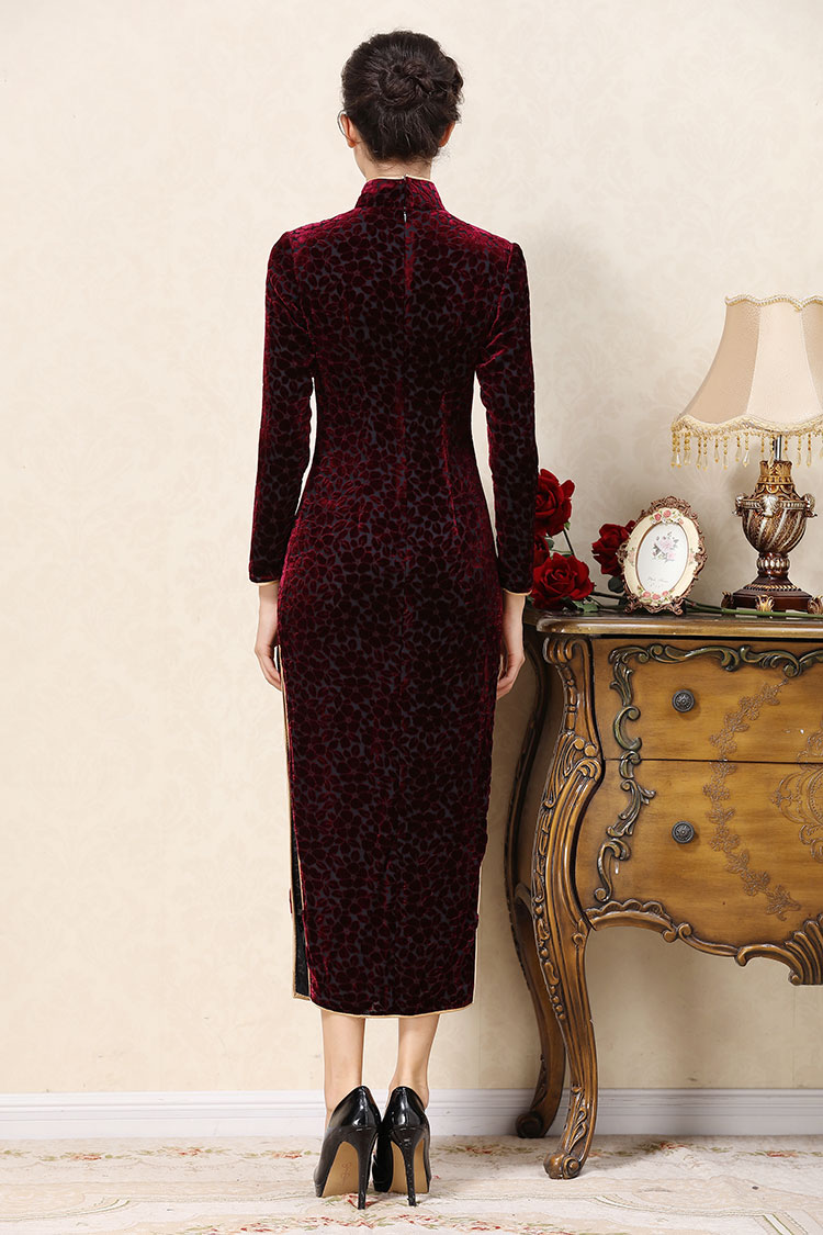 Wine red veleor cheongsam dress Wine red veleor cheongsam dress