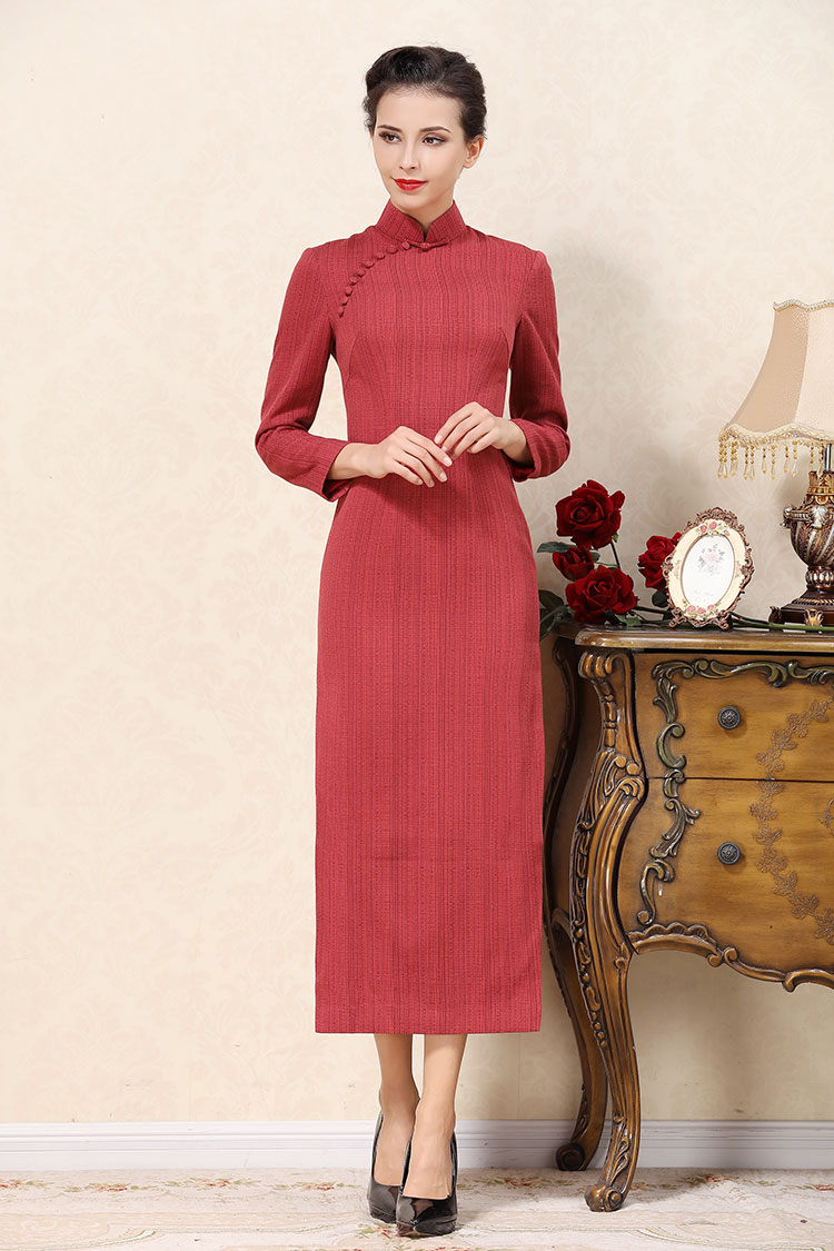 Light coral red cheongsam dress