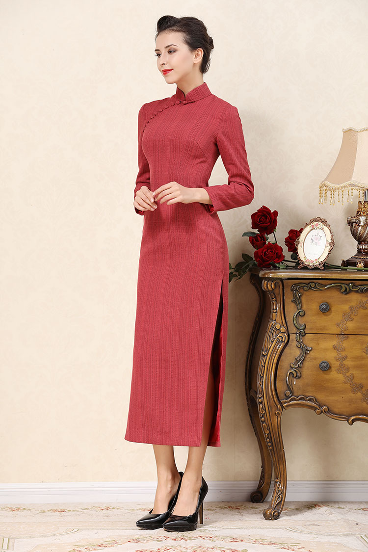 Light coral red cheongsam dress