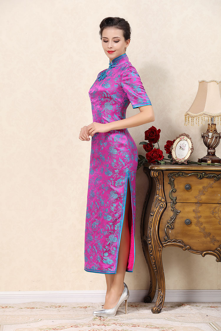 Magenta long cheongsam dress
