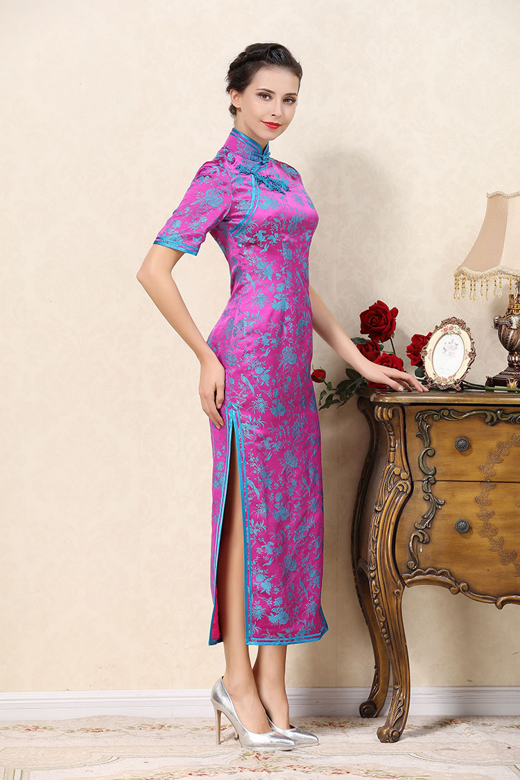 Magenta long cheongsam dress