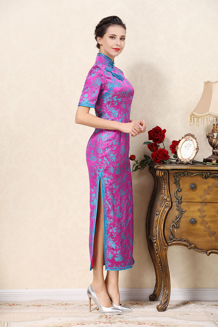 Magenta long cheongsam dress