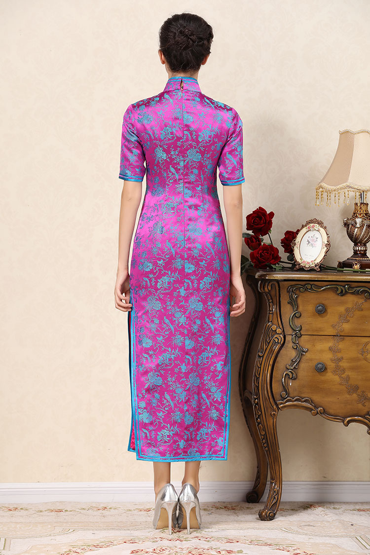 Magenta long cheongsam dress