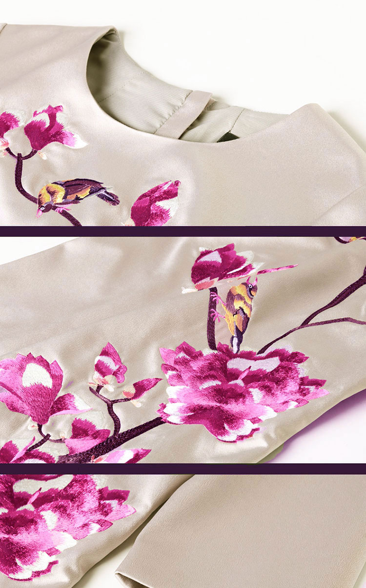 Beige short dress with plum blossom embroidery