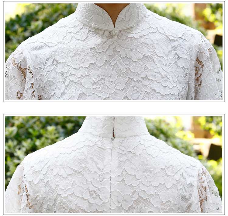 Petal sleeves white lace cheongsam dress