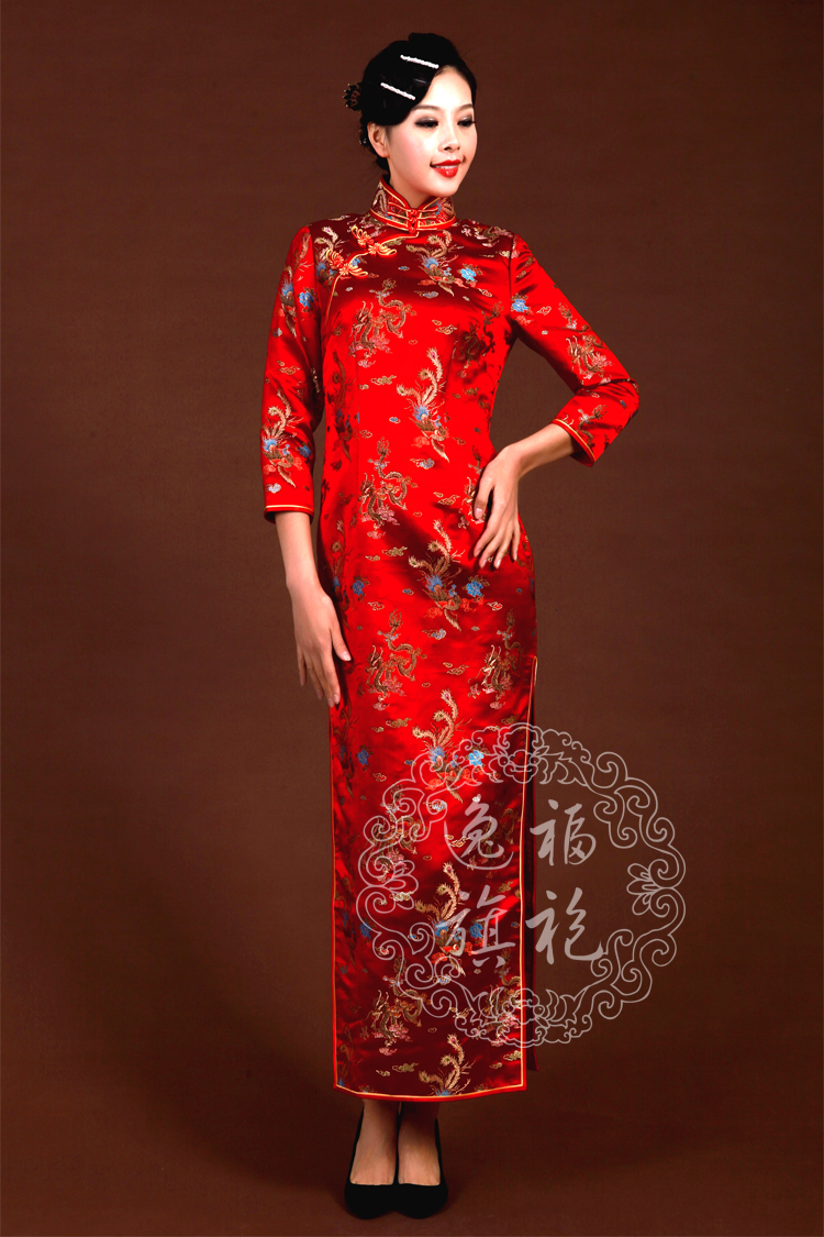 Red Cheongsam dress with long sleeves