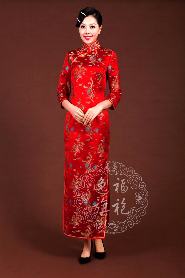 Red Cheongsam dress with long sleeves