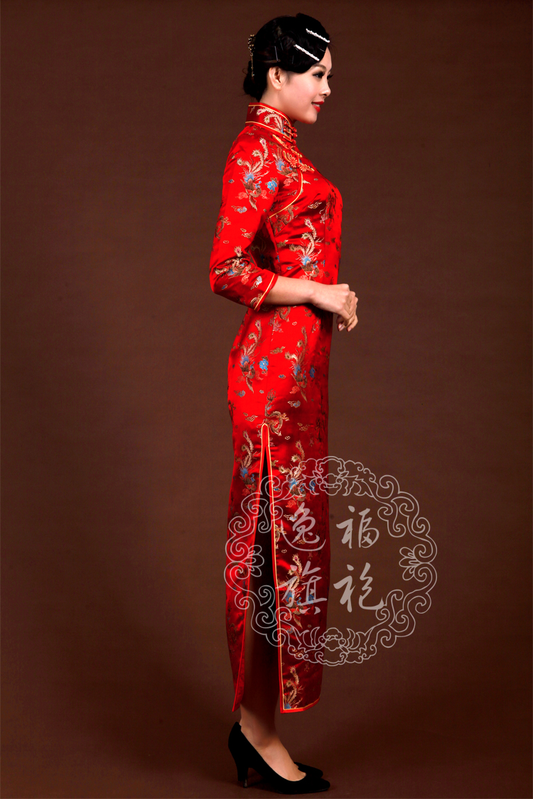 Red Cheongsam dress with long sleeves