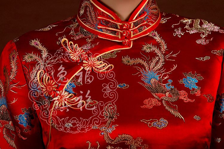 Red Cheongsam dress with long sleeves