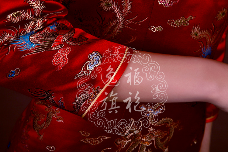 Red Cheongsam dress with long sleeves