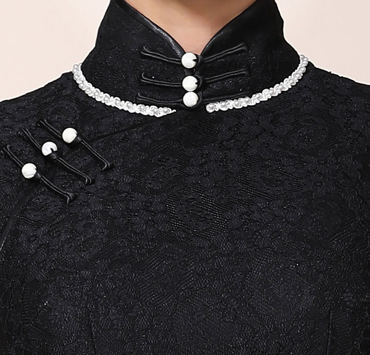 black lace long cheongsam dress