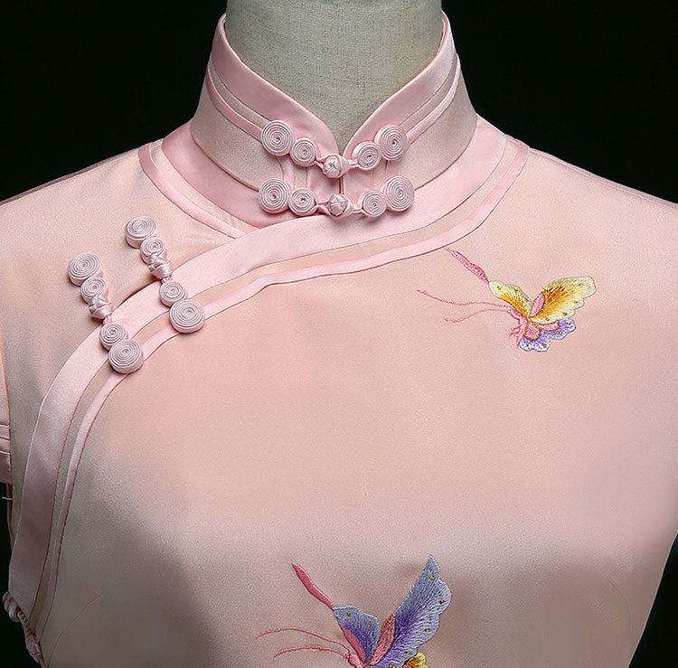 Pink traditional qipao dress with butterflies embroidery Pink traditional qipao dress with butterflies embroidery