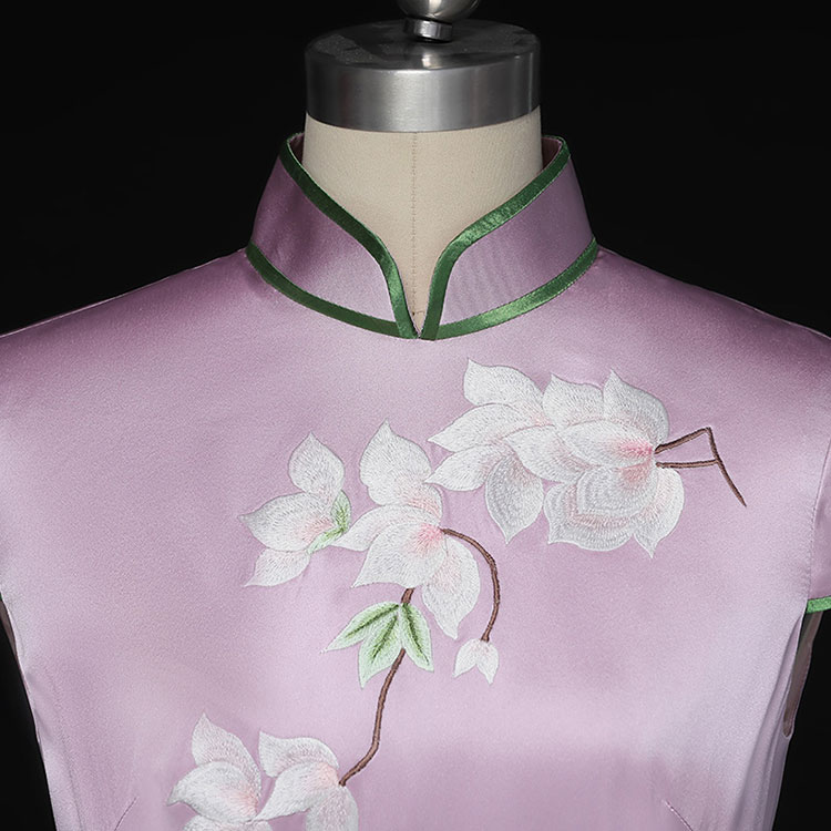 Light purple dress with magnolia embroidery