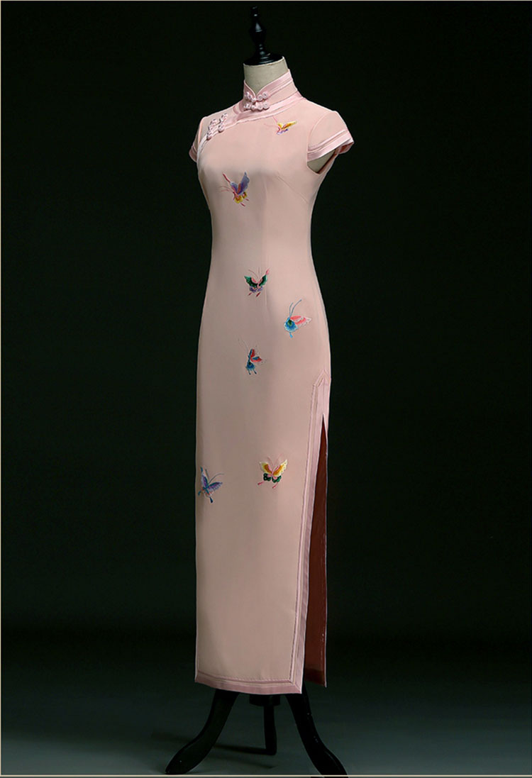 Pink traditional qipao dress with butterflies embroidery Pink traditional qipao dress with butterflies embroidery