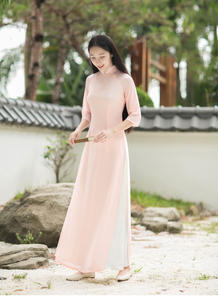 Pink long chinese tea dress