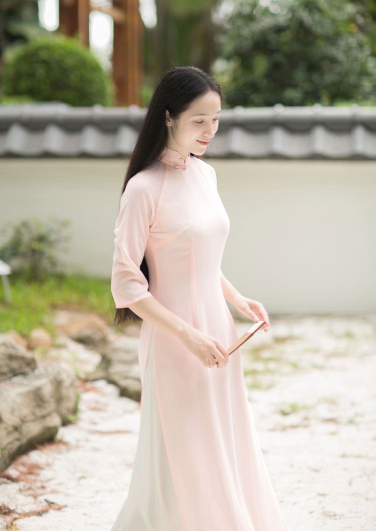 Pink long chinese tea dress