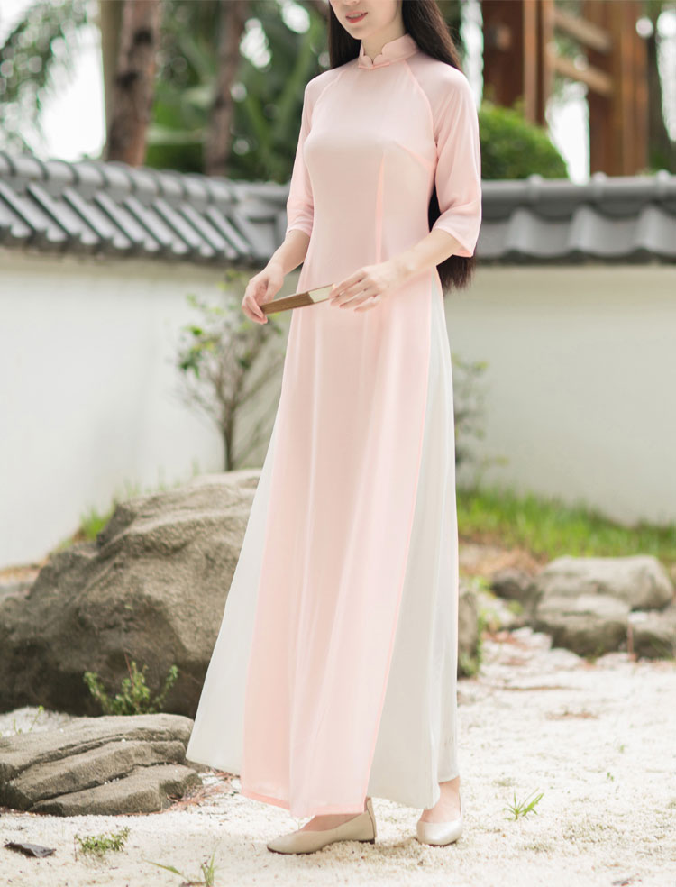 Pink long chinese tea dress