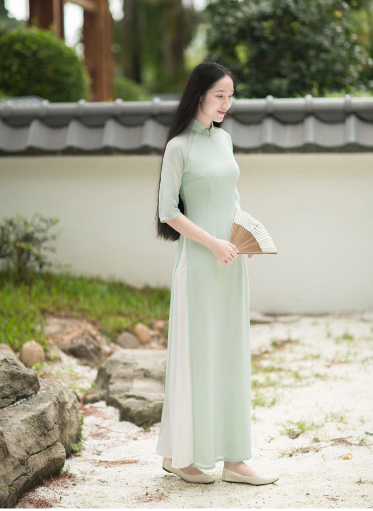 Baby-green long chinese tea dress