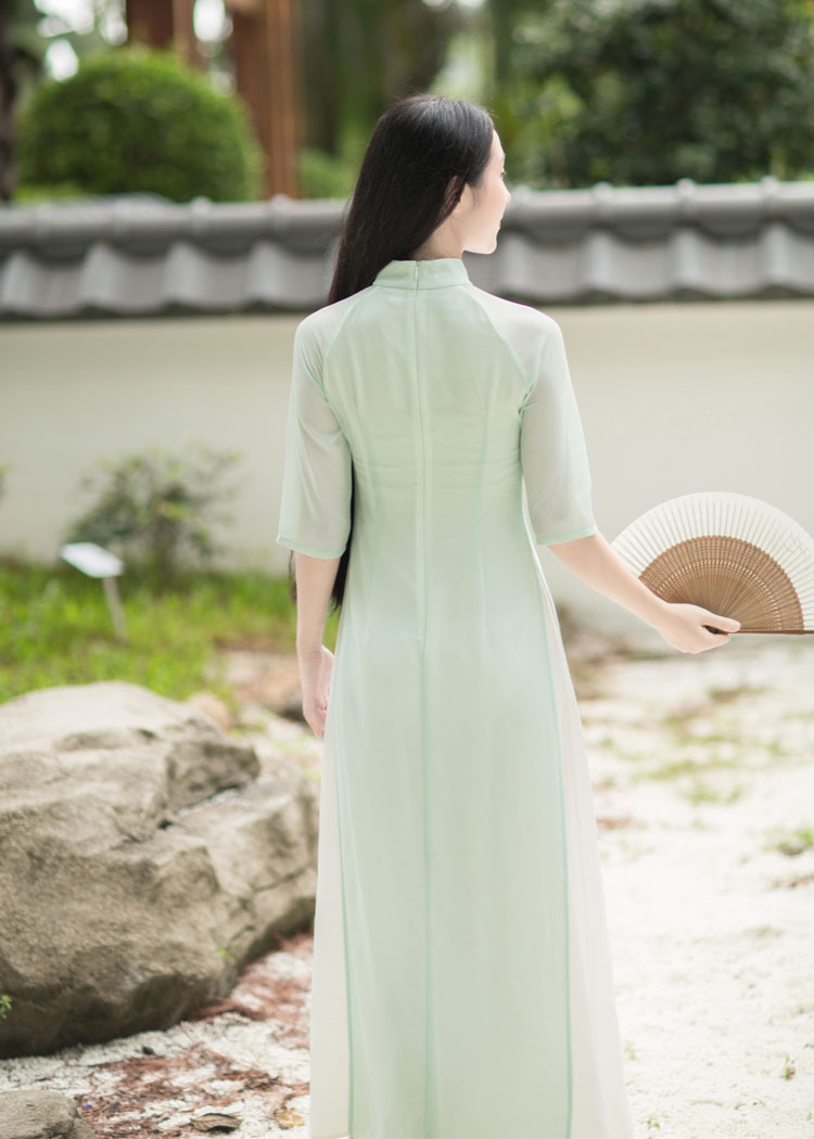 Baby-green long chinese tea dress