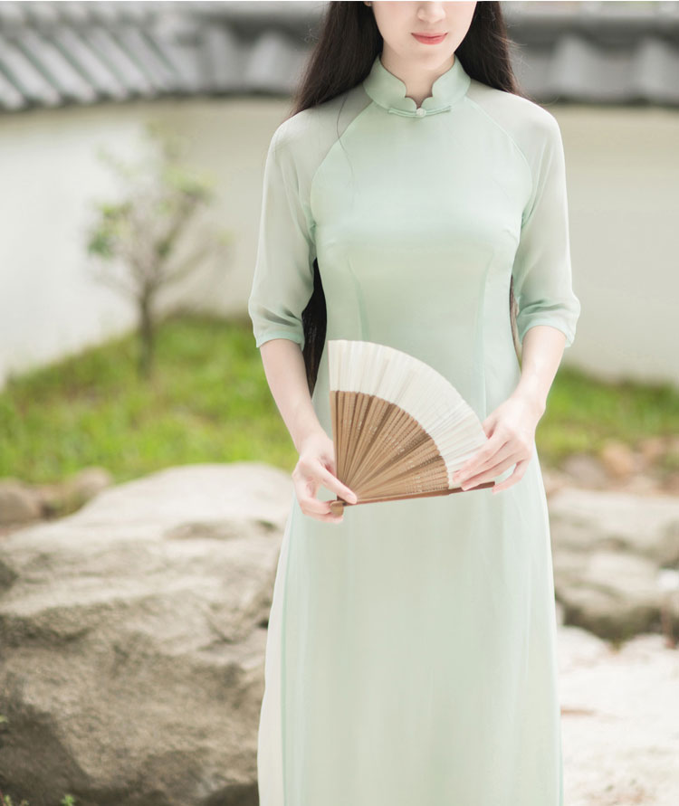 Baby-green long chinese tea dress