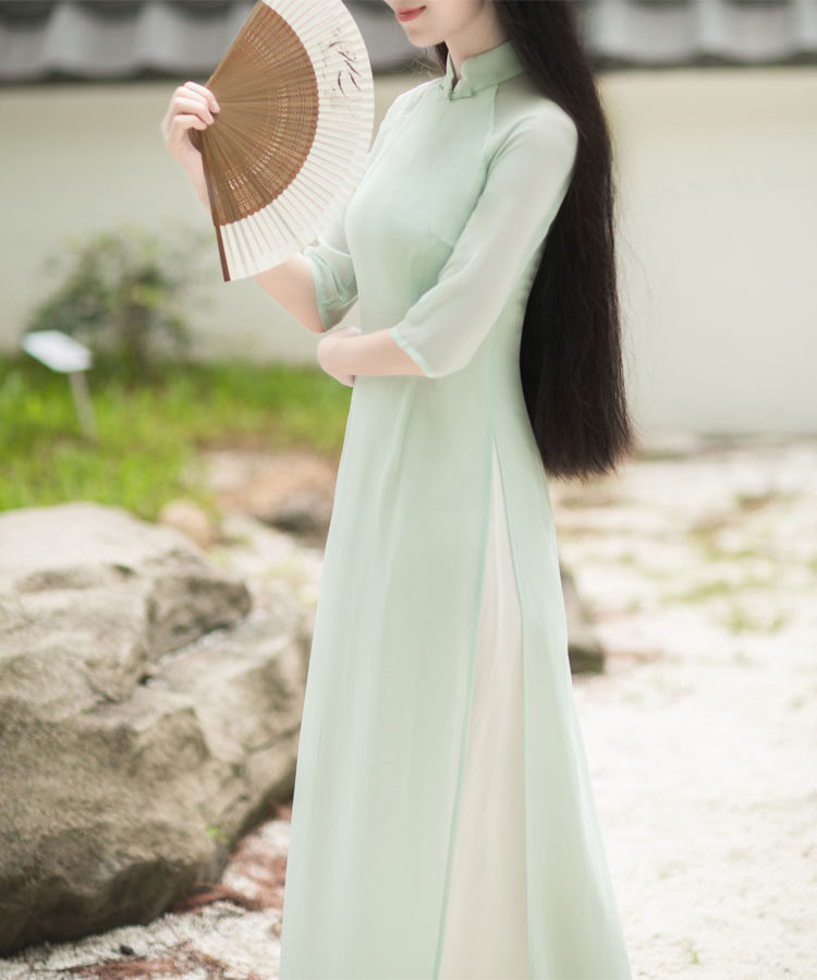 Baby-green long chinese tea dress
