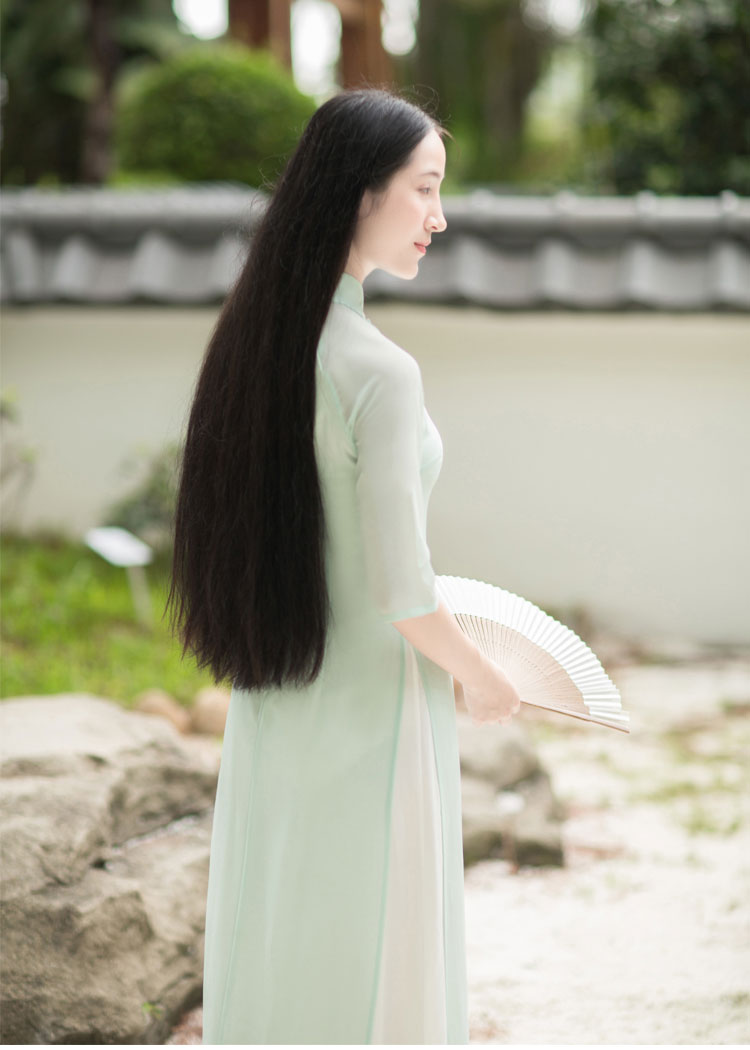 Baby-green long chinese tea dress