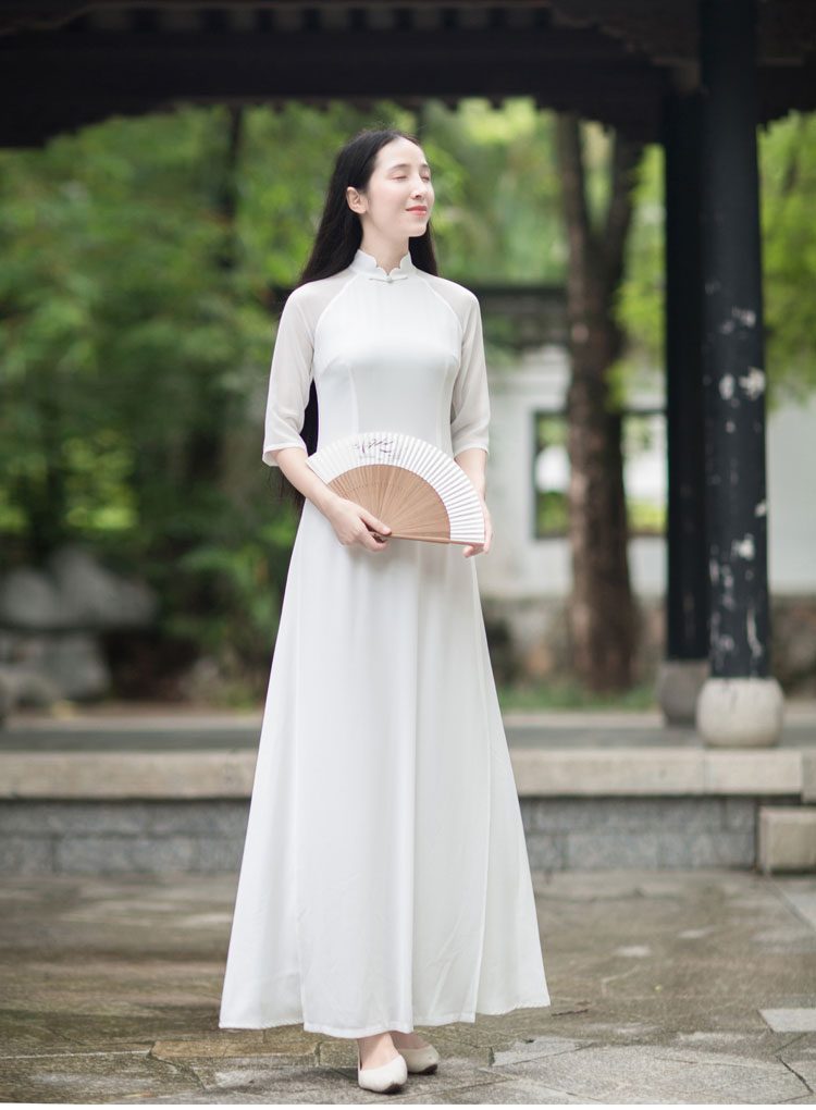 White long chinese tea dress