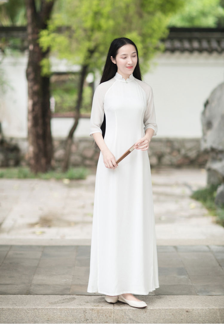 White long chinese tea dress