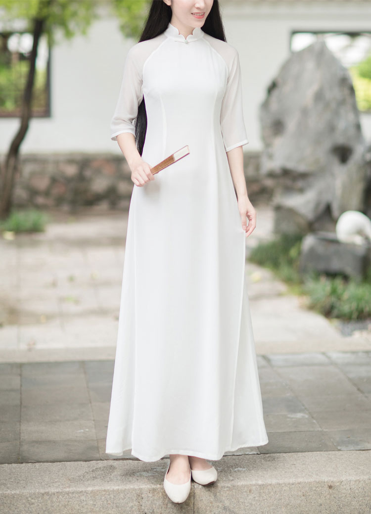 White long chinese tea dress