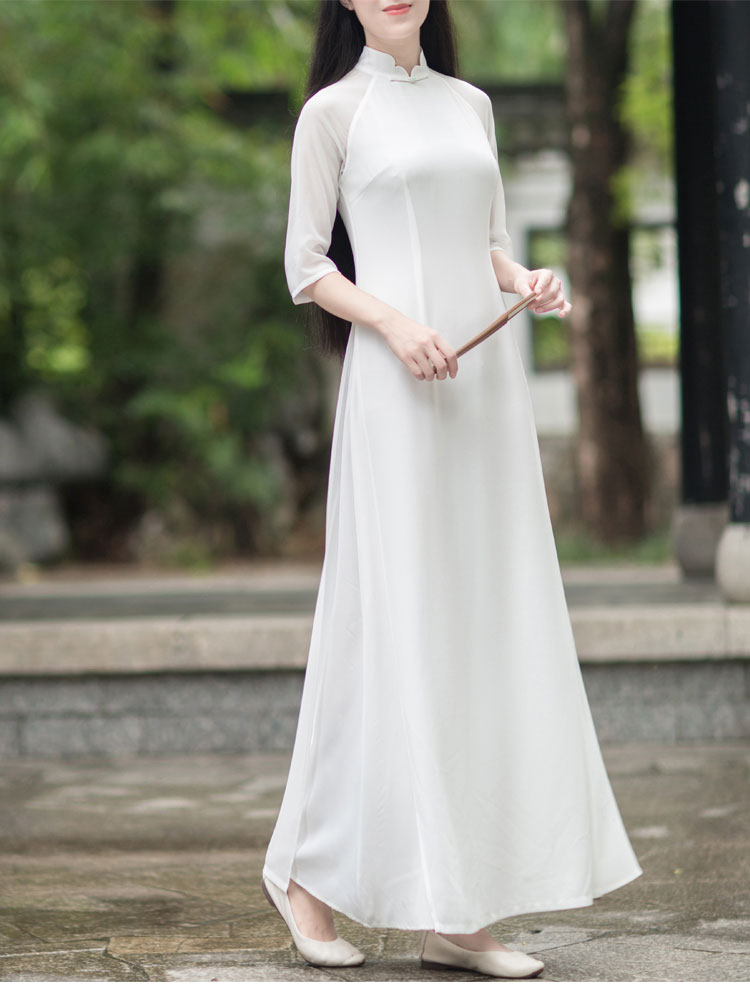 White long chinese tea dress