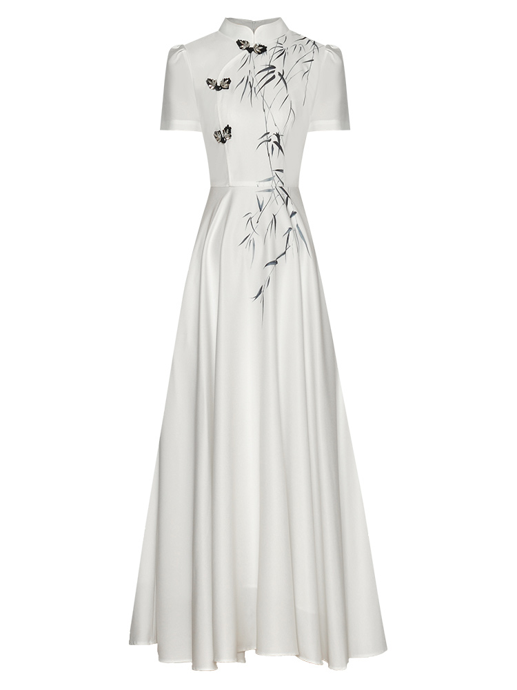 White Chinese-style flare dress White Chinese-style flare dress