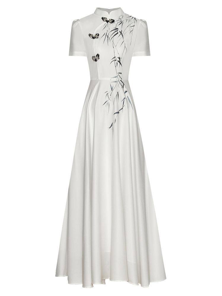 White Chinese-style flare dress