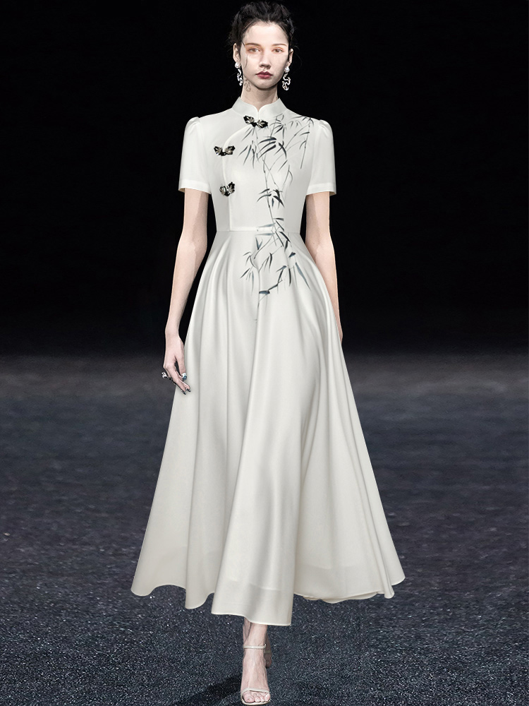 White Chinese-style flare dress