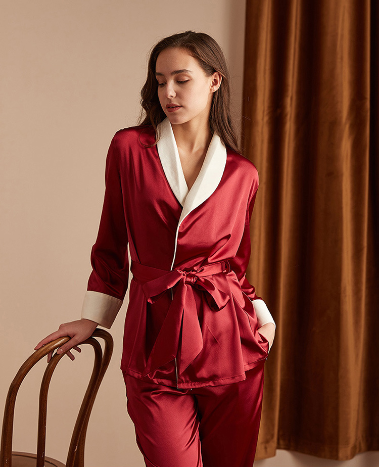 wine red women's sleepwear top with pants wine red women's sleepwear top with pants