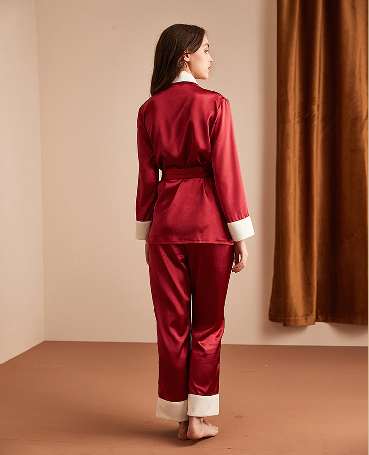 wine red women's sleepwear top with pants