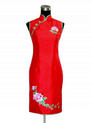 Red shantung silk with embroidery cheongsam dress SQE112