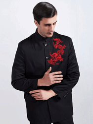 Black wool with red drgaon embroidery jacket